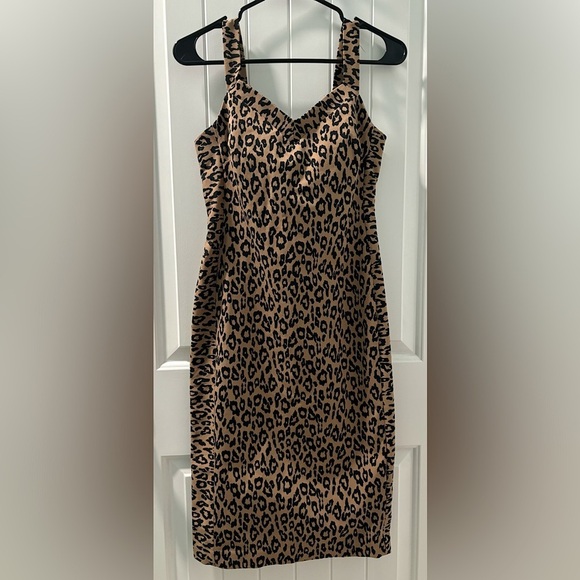 Banana Republic Leopard Print Pencil Midi Denim Dress Size 2 Small - Picture 1 of 7